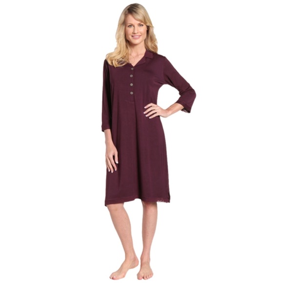 Noble Mount Womens Eco-PJ Bamboo Sleep Shirt Wine - Large - Picture 1 of 9